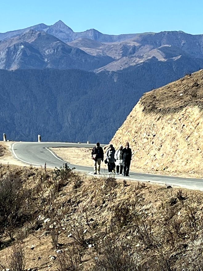 Trekkers on the Mountain Road, Bhutan