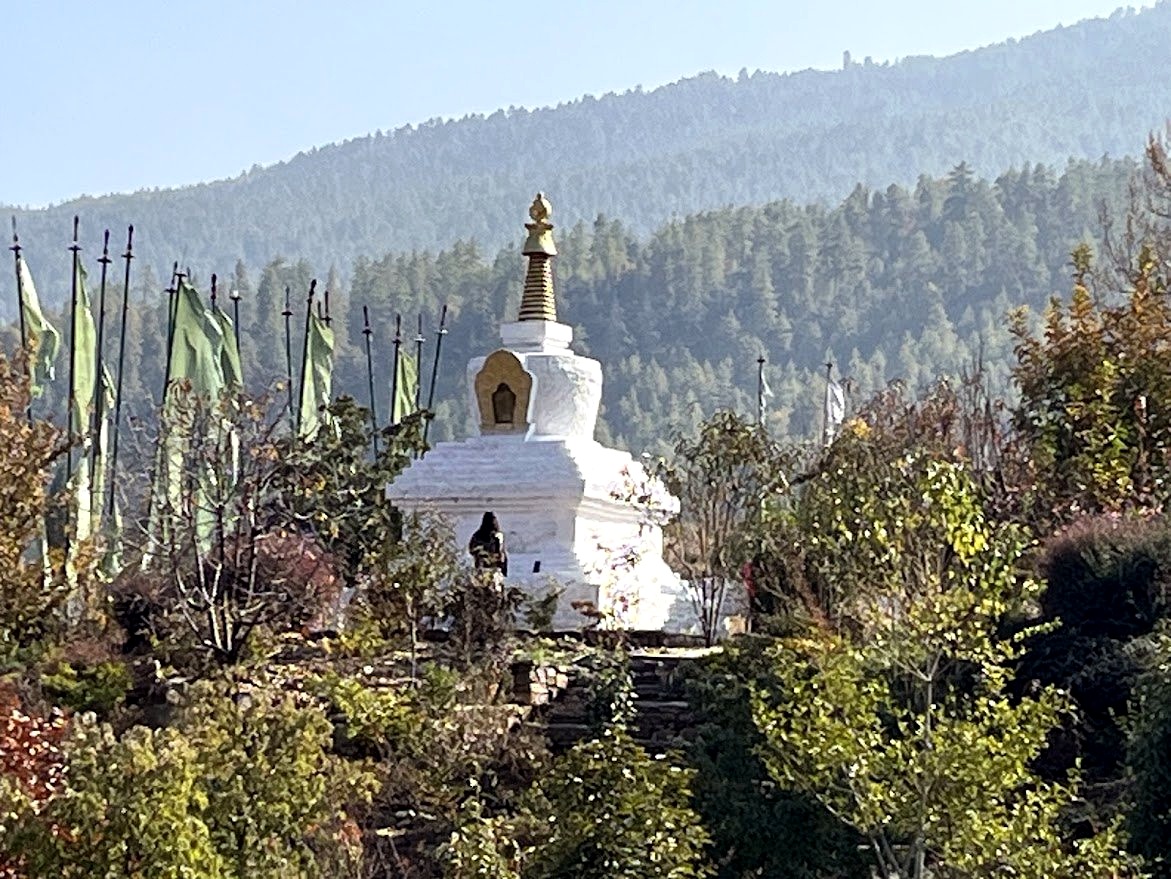 White Stupa and Prayer Flags, Thimphu, Bhutan