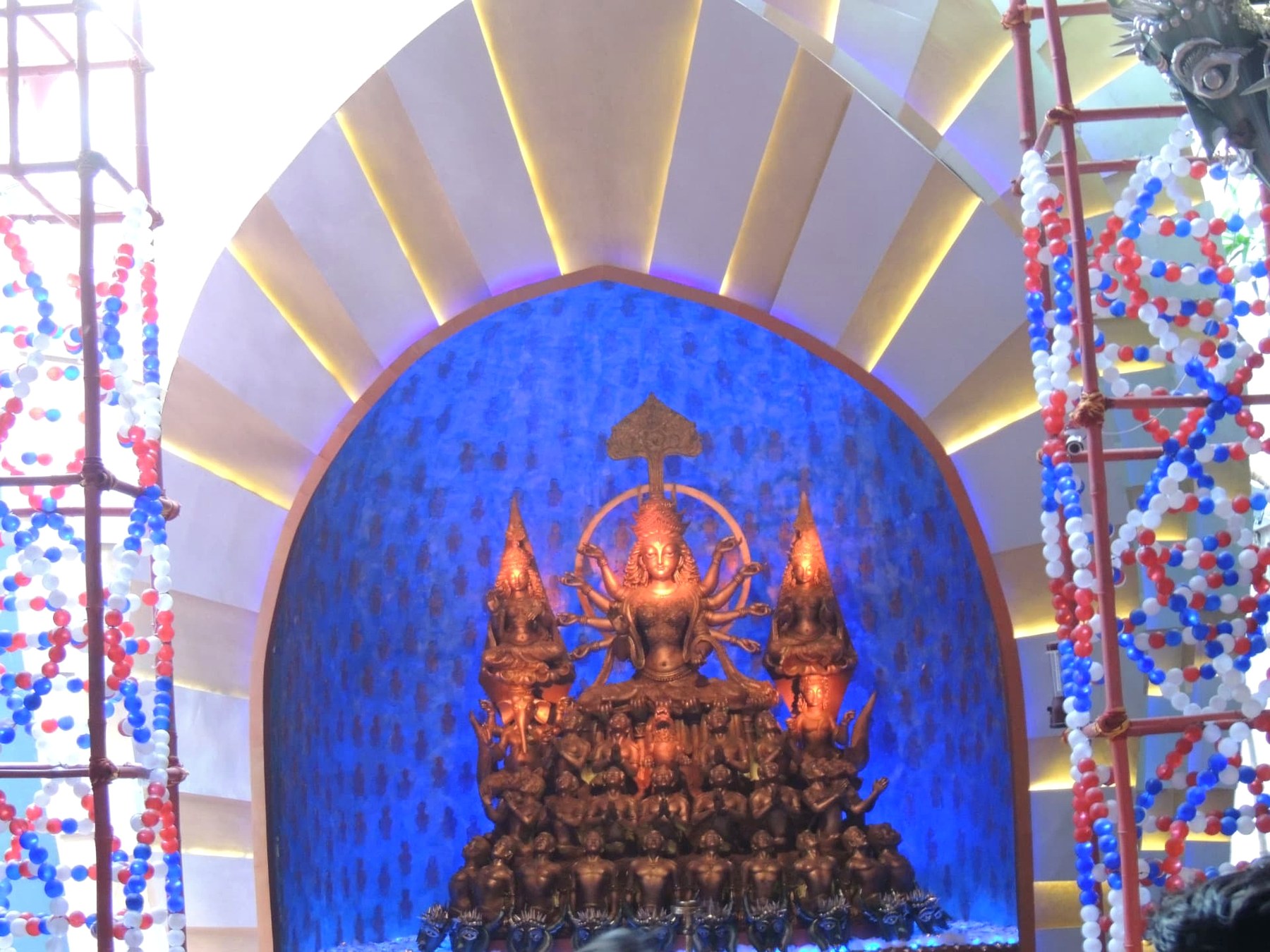 Bronze Durga in Blue Light, Kolkata, West Bengal